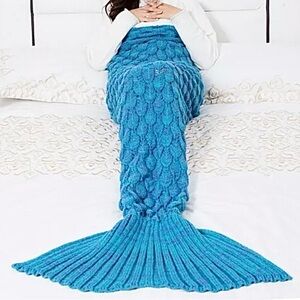Mermaid Tail Handmade Knitted Teal Blanket